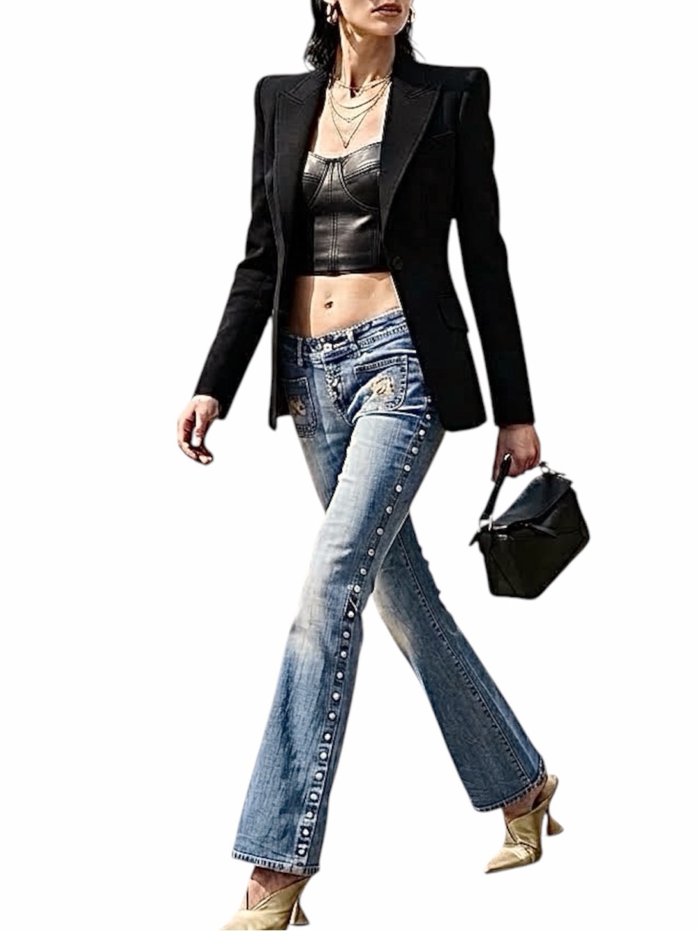 Y2K Parasuco low rise studded snap side flare diamond detail stretch jeans 28